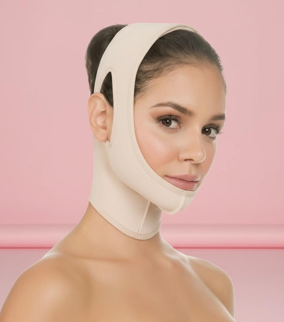 Post-Surgery compression face wrap - Clean Studio Background